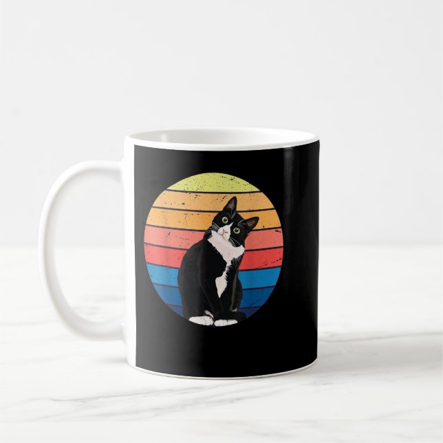 Tuxedo Cat Gift Retro Färg för Djur älskare  Kaffemugg (Vänster)