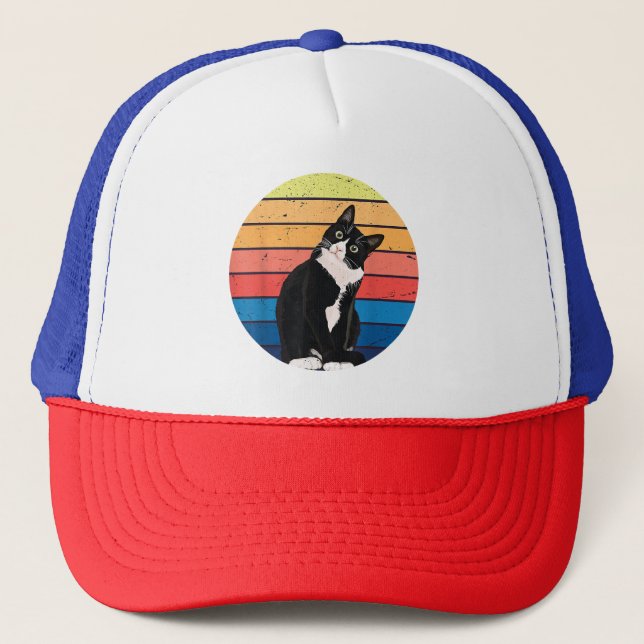Tuxedo Cat Gift Retro Färg för Djur älskare Keps (Framsida)