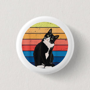 Tuxedo Cat Gift Retro Färg för Djur älskare Knapp
