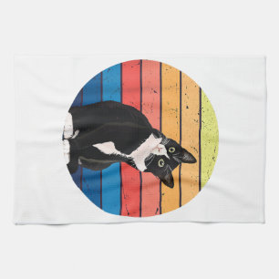 Tuxedo Cat Gift Retro Färg för Djur älskare Kökshandduk