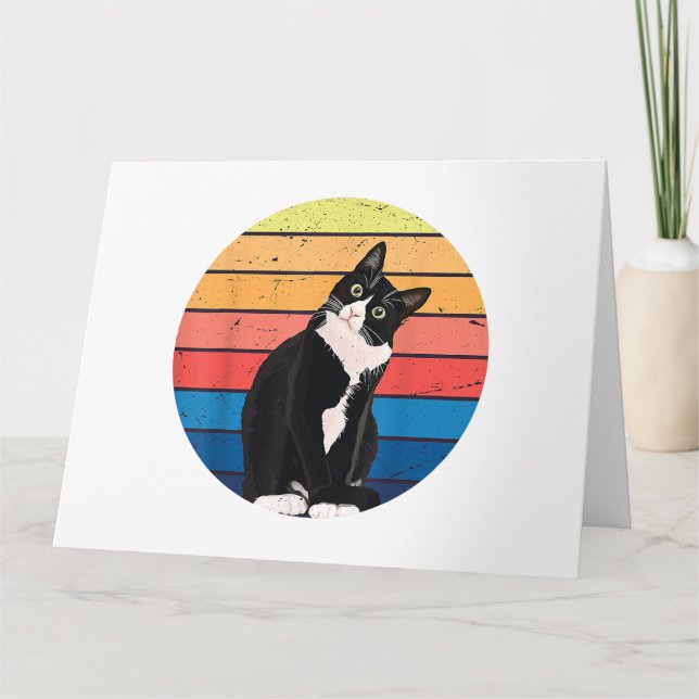 Tuxedo Cat Gift Retro Färg för Djur älskare Kort (Framsida)