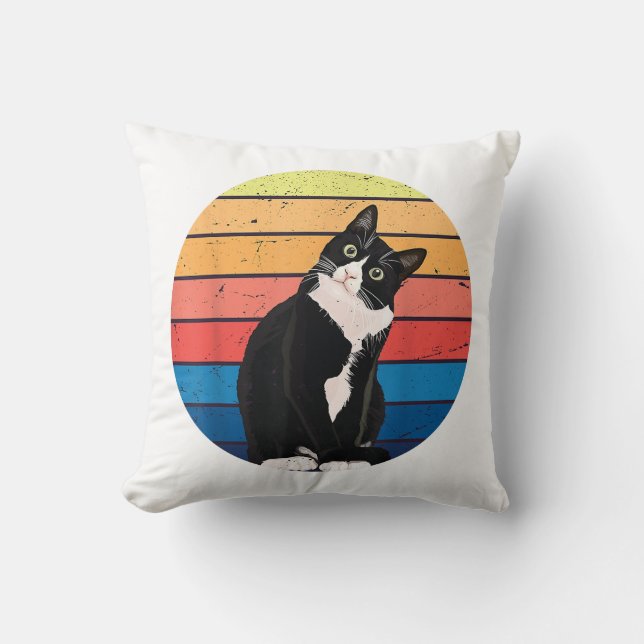 Tuxedo Cat Gift Retro Färg för Djur älskare Kudde (Framsida)