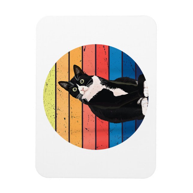 Tuxedo Cat Gift Retro Färg för Djur älskare Magnet (Vertikal)