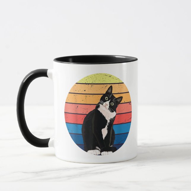 Tuxedo Cat Gift Retro Färg för Djur älskare Mugg (Vänster)
