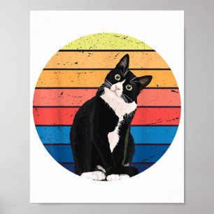 Tuxedo Cat Gift Retro Färg för Djur älskare Poster