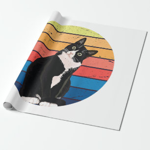 Tuxedo Cat Gift Retro Färg för Djur älskare Presentpapper