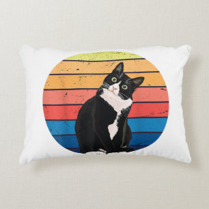 Tuxedo Cat Gift Retro Färg för Djur älskare Prydnadskudde