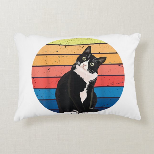Tuxedo Cat Gift Retro Färg för Djur älskare Prydnadskudde (Framsidan)