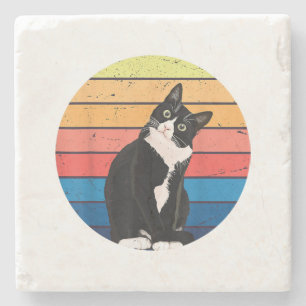 Tuxedo Cat Gift Retro Färg för Djur älskare Stenunderlägg