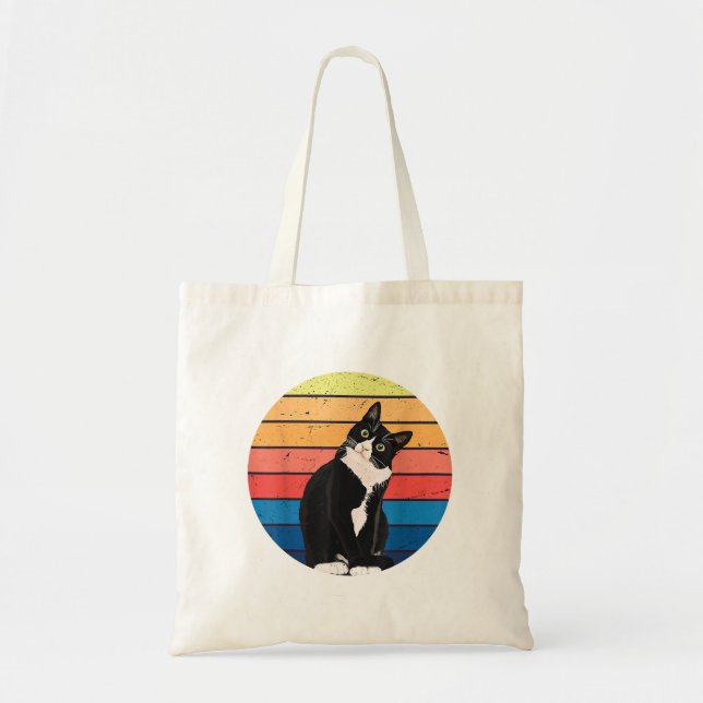 Tuxedo Cat Gift Retro Färg för Djur älskare Tygkasse (Framsidan)