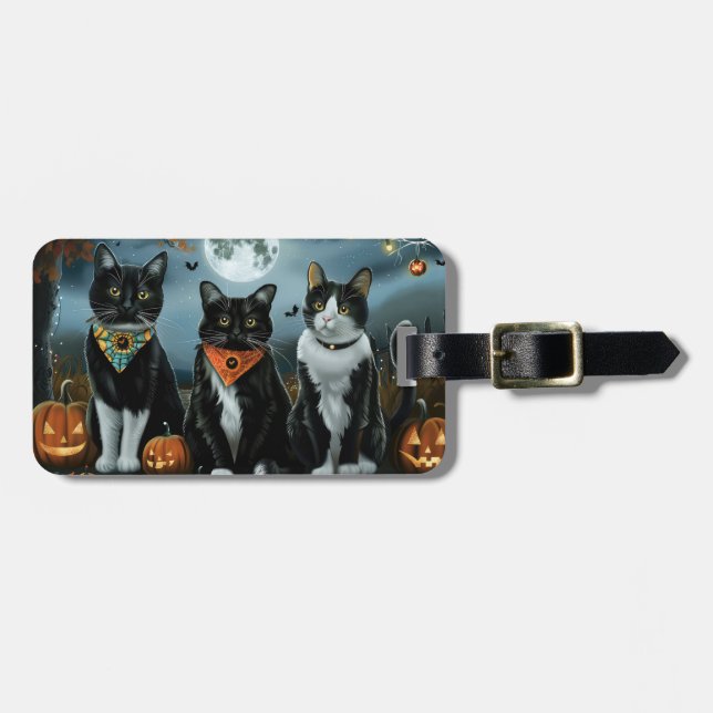 Tuxedo Cat Halloween Spooky Bagagebricka (Horisontell Framsida)