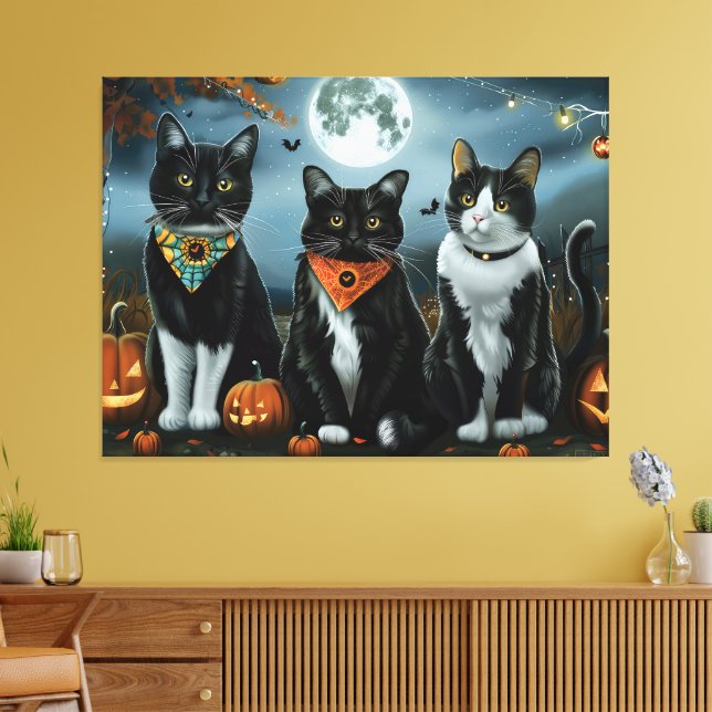 Tuxedo Cat Halloween Spooky Canvastryck (Insitu (Vardagsrum))
