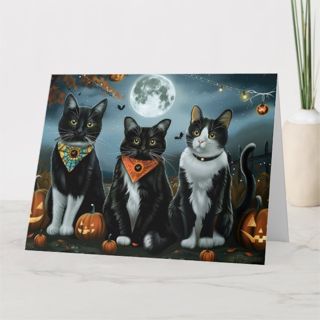 Tuxedo Cat Halloween Spooky Kort (Framsida)