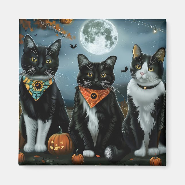 Tuxedo Cat Halloween Spooky Magnet (Framsidan)