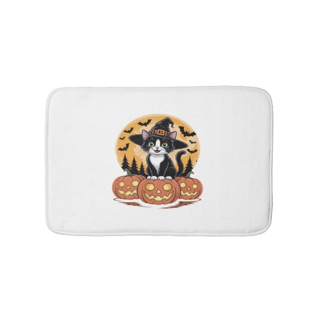 Tuxedo Cat Halloween Witch Cute Pumpkins Essential Badrumsmatta (Framsidan)