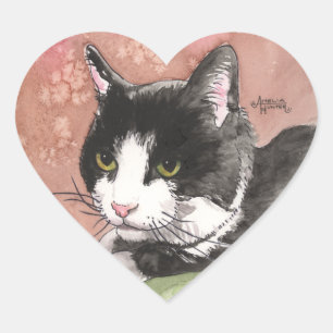 Tuxedo Cat Hjärtformat Klistermärke