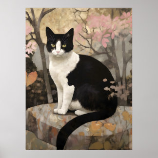 Tuxedo Cat i en Garden Poster