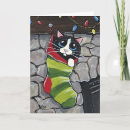 Tuxedo Cat i ett julklapp Helgkort