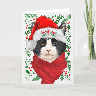 Tuxedo Cat i jultomten Meowy jul Helgkort