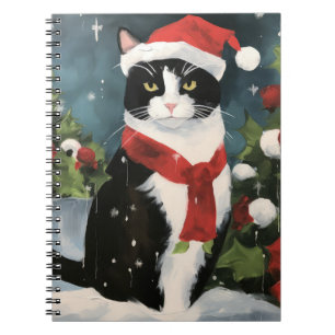 Tuxedo Cat i Snö jul Anteckningsbok