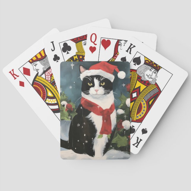 Tuxedo Cat i Snö jul Casinokort (Baksidan)