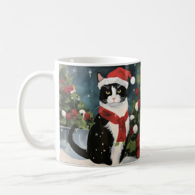 Tuxedo Cat i Snö jul Kaffemugg (Vänster)