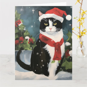Tuxedo Cat i Snö jul Kort