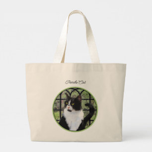 Tuxedo Cat in Window Painting Cute Original Art Jumbo Tygkasse