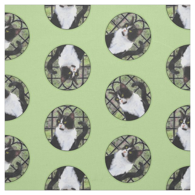 Tuxedo Cat in Window Painting Cute Original Art Tyg (Provkarta)