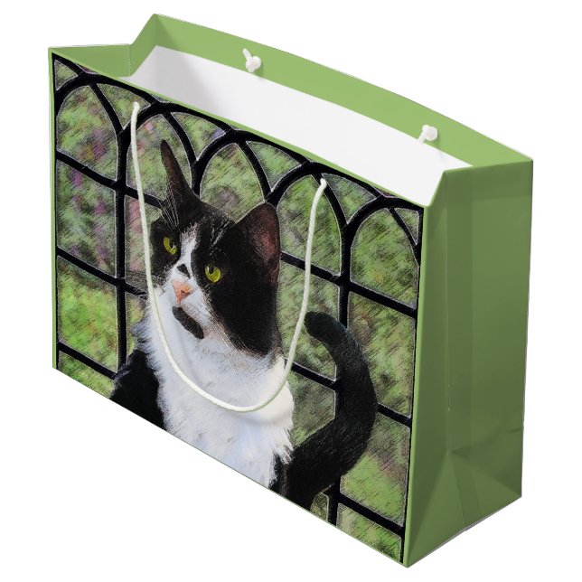 Tuxedo Cat in Window Painting Original Animal Art (Baksidan Vinklad)