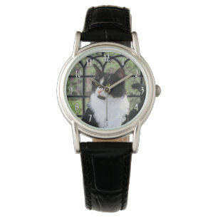 Tuxedo Cat in Window Painting Original Animal Art Armbandsur