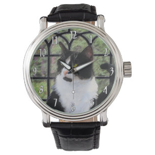 Tuxedo Cat in Window Painting Original Animal Art Armbandsur