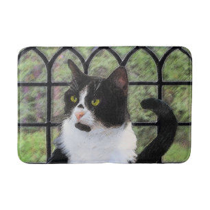 Tuxedo Cat in Window Painting Original Animal Art Badrumsmatta