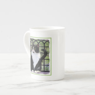 Tuxedo Cat in Window Painting Original Animal Art Benporslin Mugg