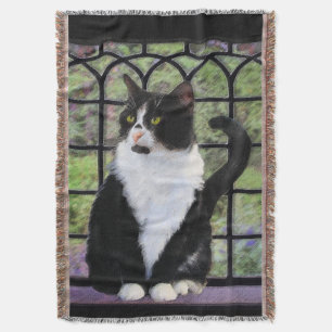 Tuxedo Cat in Window Painting Original Animal Art Filt