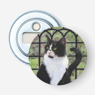 Tuxedo Cat in Window Painting Original Animal Art Flasköppnare