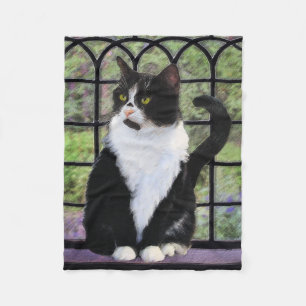 Tuxedo Cat in Window Painting Original Animal Art Fleecefilt