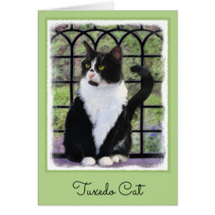 Tuxedo Cat in Window Painting Original Animal Art Hälsningskort