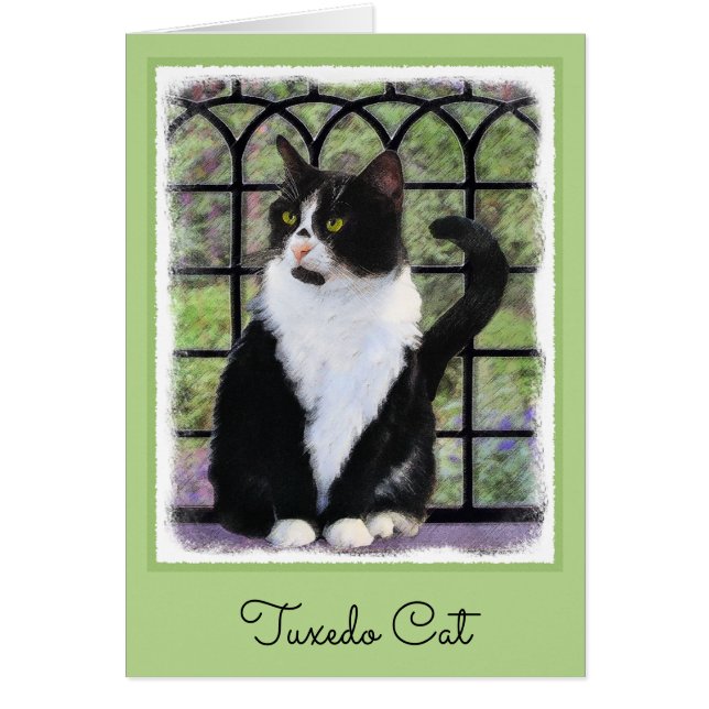 Tuxedo Cat in Window Painting Original Animal Art Hälsningskort (Framsidan)