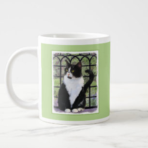 Tuxedo Cat in Window Painting Original Animal Art Jumbo Mugg