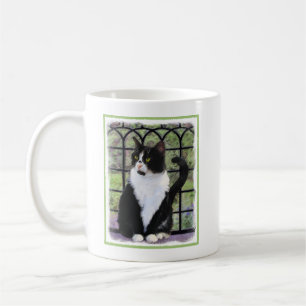 Tuxedo Cat in Window Painting Original Animal Art Kaffemugg