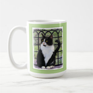 Tuxedo Cat in Window Painting Original Animal Art Kaffemugg