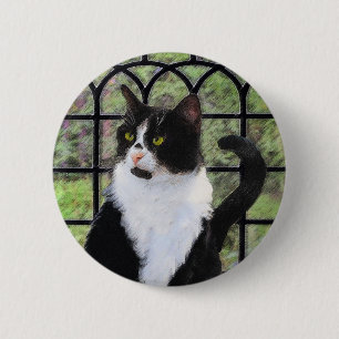 Tuxedo Cat in Window Painting Original Animal Art Knapp