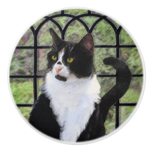 Tuxedo Cat in Window Painting Original Animal Art Knopp