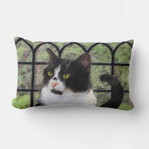 Tuxedo Cat in Window Painting Original Animal Art Lumbarkudde