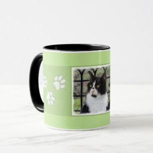 Tuxedo Cat in Window Painting Original Animal Art Mugg