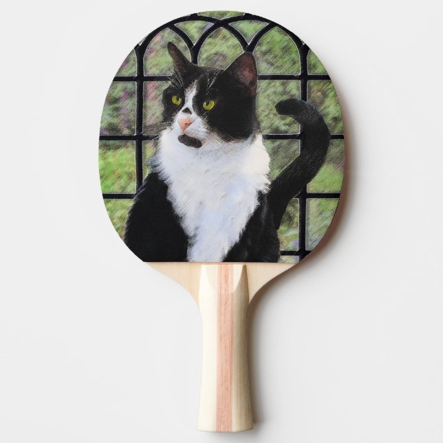 Tuxedo Cat in Window Painting Original Animal Art Pingisracket (Framsidan)
