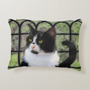 Tuxedo Cat in Window Painting Original Animal Art Prydnadskudde
