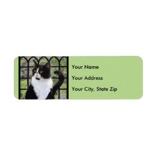 Tuxedo Cat in Window Painting Original Animal Art Returadress Etikett