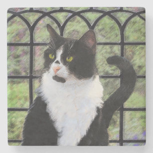 Tuxedo Cat in Window Painting Original Animal Art Stenunderlägg